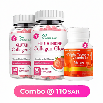 NATURE GLOW GLUTATHIONE COLLAGEN GLOW STRAWBERRY & Myra e 400 IU Capsule- 3 PIECE COMBO