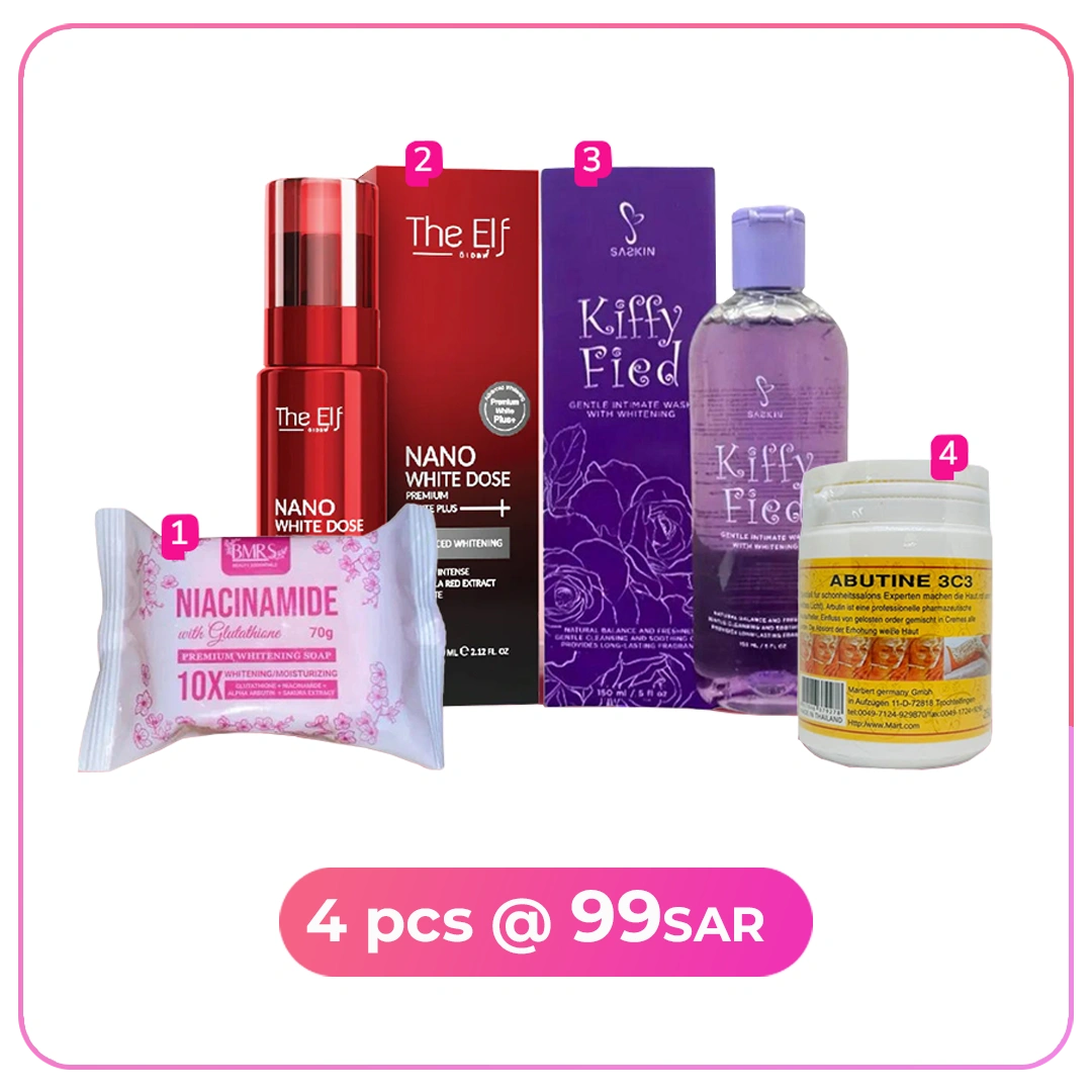 Nano White Dose, Niacinamide Soap, Kiffy Wash & Abutine 3C3 in KSA