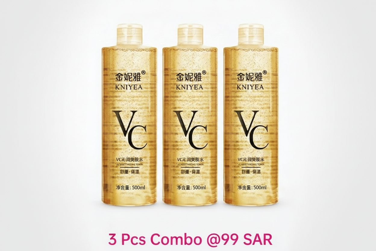 Three bottles of KNYYEA VC-C hair care product on a white background
