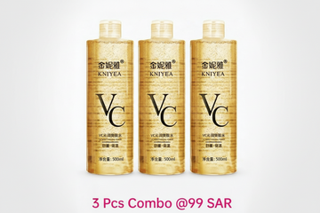 Three bottles of KNYYEA VC-C hair care product on a white background